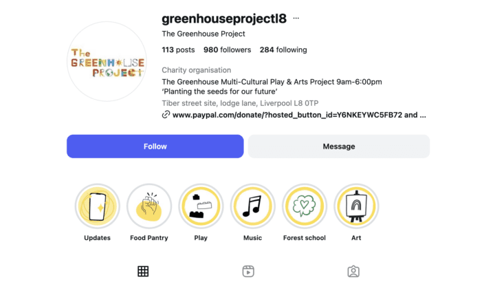 Account page for the The Greenhouse Project showing its logo, name, and a short description.
